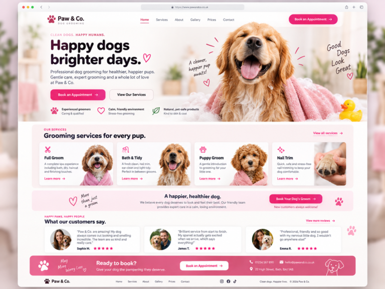Illustrative dog-grooming website concept